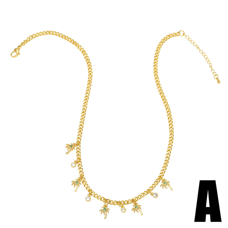 Cuban Chain Palm Tree Necklace Evil Eye Jewelry
