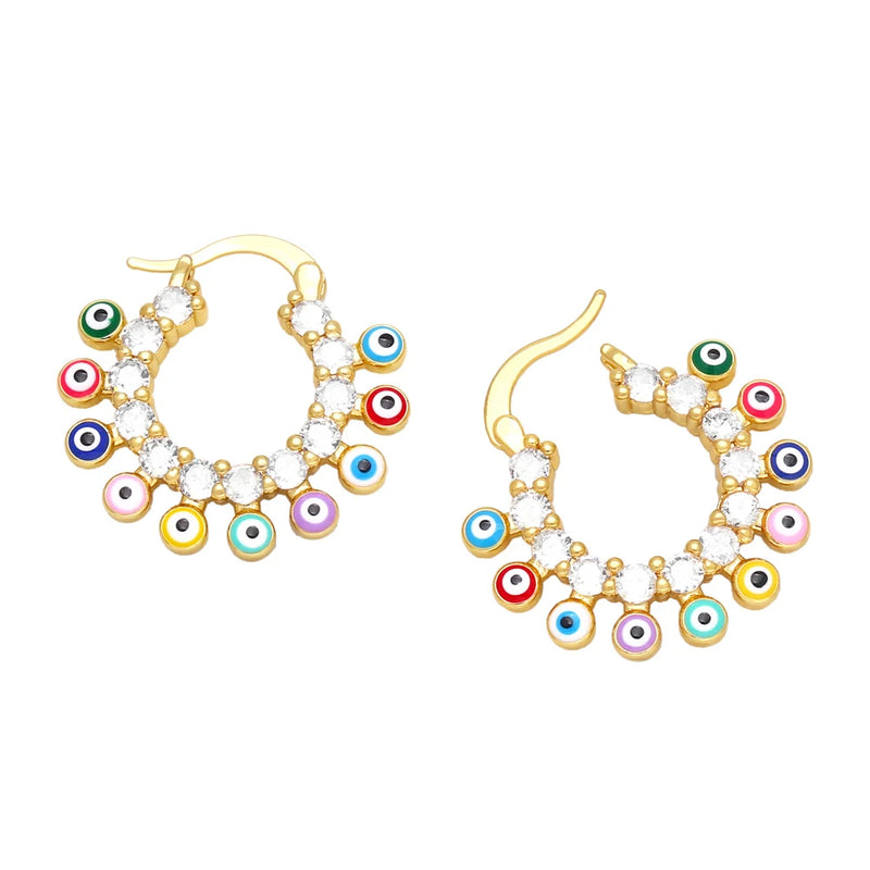 Colorful Greek Eye Hoop Earrings Evil Eye Jewelry