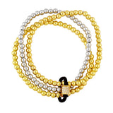 Silver Stackable Bracelet for Women Copper Plated Elastic Beaded Jewelry