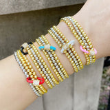 Silver Stackable Bracelet for Women Copper Plated Elastic Beaded Jewelry