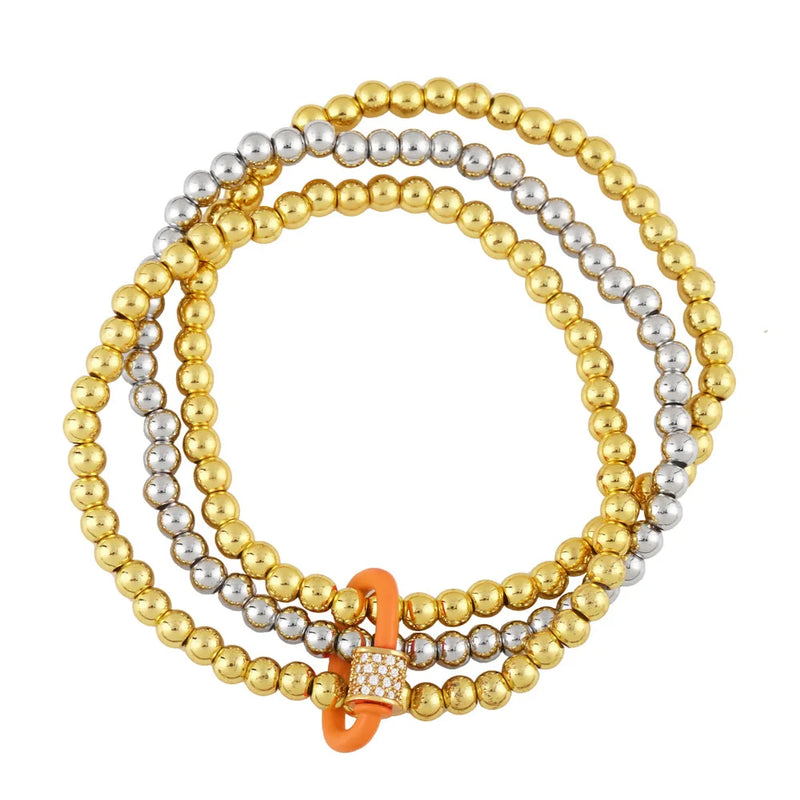 Silver Stackable Bracelet for Women Copper Plated Elastic Beaded Jewelry