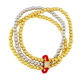 Silver Stackable Bracelet for Women Copper Plated Elastic Beaded Jewelry
