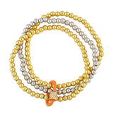 Silver Stackable Bracelet for Women Copper Plated Elastic Beaded Jewelry