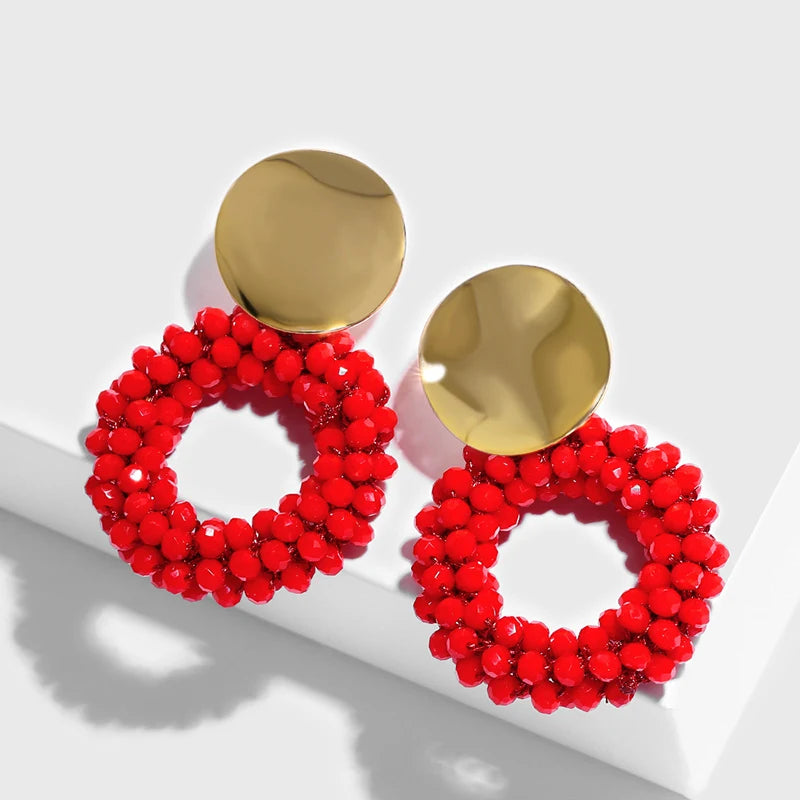 Crystal Beaded Earrings Plated Round Drop Earring