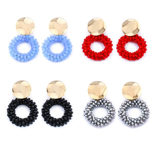 Crystal Beaded Earrings Plated Round Drop Earring