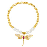 Dragonfly Bracelet Copper Beads Pearl Jewelry