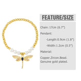 Dragonfly Bracelet Copper Beads Pearl Jewelry