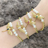 Dragonfly Bracelet Copper Beads Pearl Jewelry