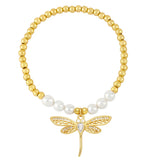 Dragonfly Bracelet Copper Beads Pearl Jewelry