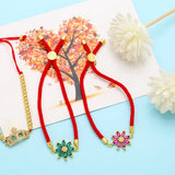 Fuchsia Crystal Daisy Bracelet Red Thread Chain CZ Jewelry