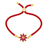 Fuchsia Crystal Daisy Bracelet Red Thread Chain CZ Jewelry