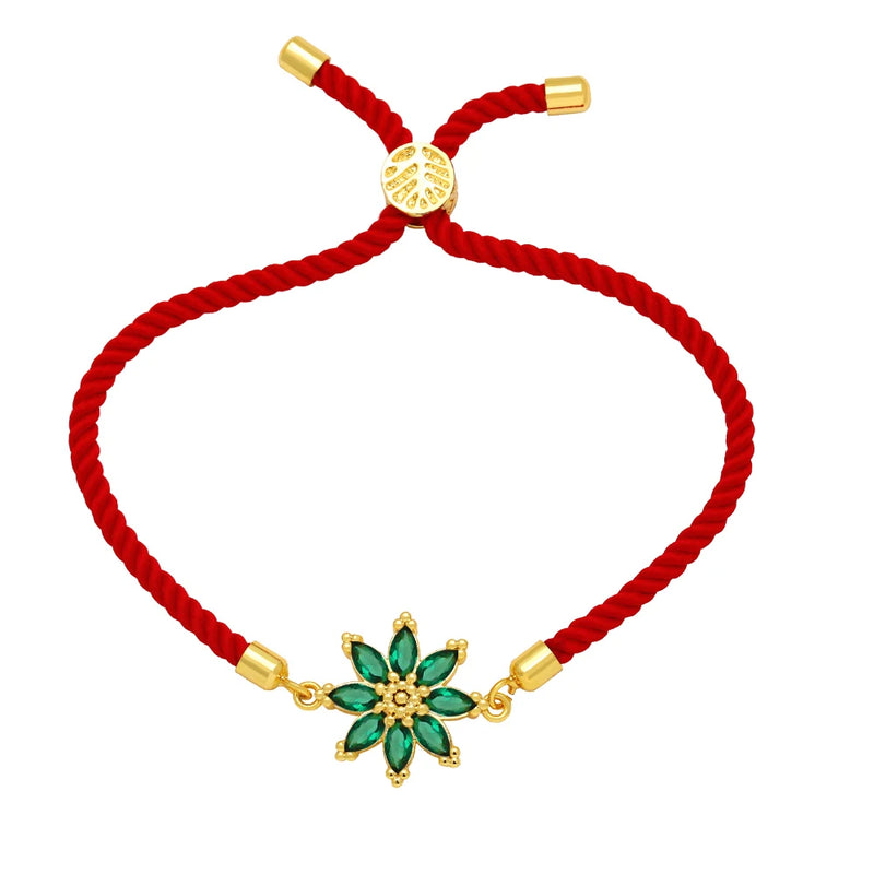 Fuchsia Crystal Daisy Bracelet Red Thread Chain CZ Jewelry