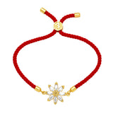 Fuchsia Crystal Daisy Bracelet Red Thread Chain CZ Jewelry