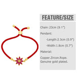 Fuchsia Crystal Daisy Bracelet Red Thread Chain CZ Jewelry