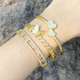 CZ Crystal Heart Bangles for Women Polish Plated Flower Chain Butterfly