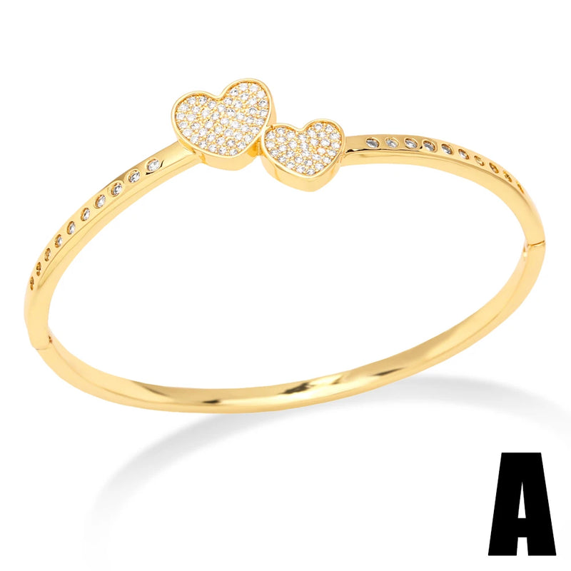 CZ Crystal Heart Bangles for Women Polish Plated Flower Chain Butterfly