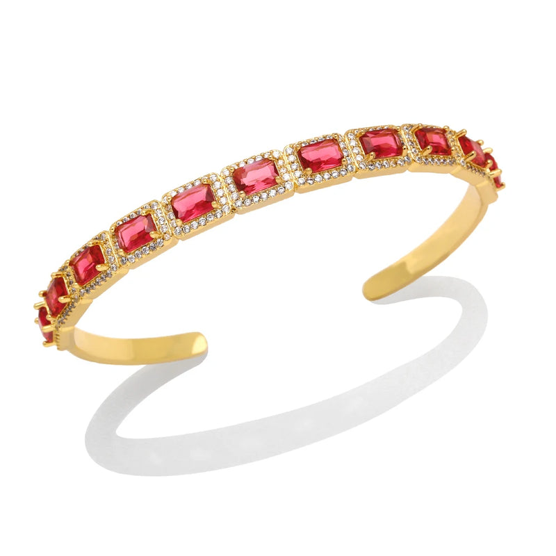 CZ Rhinestone Geometric Cuff Bangle for Women Copper Plated Crystal Jewelry