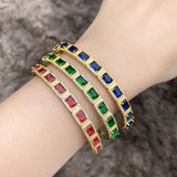 CZ Rhinestone Geometric Cuff Bangle for Women Copper Plated Crystal Jewelry
