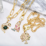 Cuban Chain Life Tree Necklace with CZ Crystal Leopard Owl Pendant