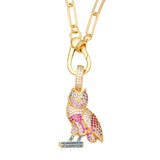 Cuban Chain Life Tree Necklace with CZ Crystal Leopard Owl Pendant