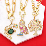 Cuban Chain Life Tree Necklace with CZ Crystal Leopard Owl Pendant