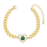 Cuban Chain Bracelet Women Zircon Red Heart Statement Jewelry