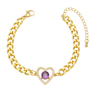 Cuban Chain Bracelet Women Zircon Red Heart Statement Jewelry
