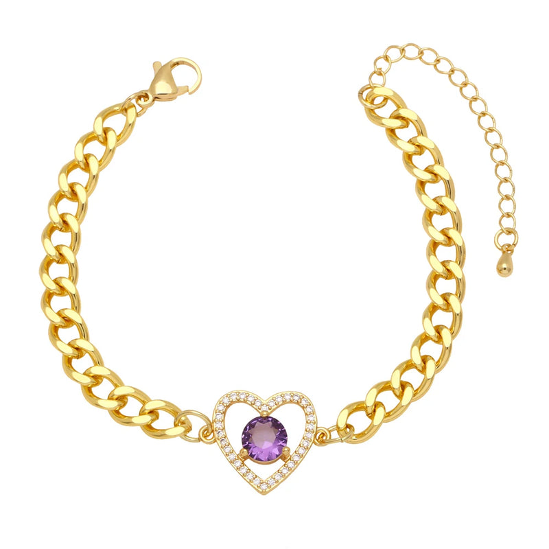 Cuban Chain Bracelet Women Zircon Red Heart Statement Jewelry