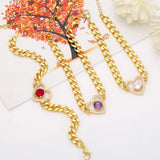 Cuban Chain Bracelet Women Zircon Red Heart Statement Jewelry