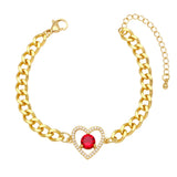 Cuban Chain Bracelet Women Zircon Red Heart Statement Jewelry