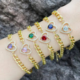 Cuban Chain Bracelet Women Zircon Red Heart Statement Jewelry