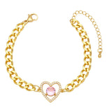 Cuban Chain Bracelet Women Zircon Red Heart Statement Jewelry
