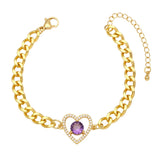 Cuban Chain Bracelet Women Zircon Red Heart Statement Jewelry