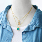 Multicolor CZ Crystal Heart Necklaces Pearls Green Heart Women
