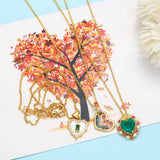 Multicolor CZ Crystal Heart Necklaces Pearls Green Heart Women