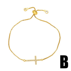 Sideways Jesus Cross Bracelet Women Adjustable Plated Bracelet