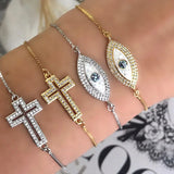 Sideways Jesus Cross Bracelet Women Adjustable Plated Bracelet