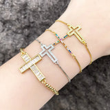 Sideways Jesus Cross Bracelet Women Adjustable Plated Bracelet