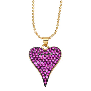 Romantic Fuchsia Heart Necklace for Women Copper Zircon Plated Beads Necklace