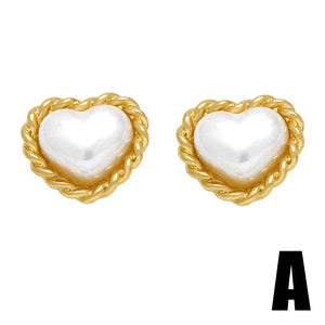 Plated Heart Studs Earrings Small Pearl Zircon Mermaid Tail Love Jewelry