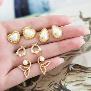 Plated Heart Studs Earrings Small Pearl Zircon Mermaid Tail Love Jewelry