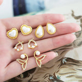 Plated Heart Studs Earrings Small Pearl Zircon Mermaid Tail Love Jewelry