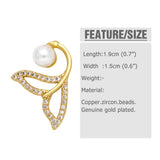 Plated Heart Studs Earrings Small Pearl Zircon Mermaid Tail Love Jewelry