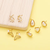 Plated Heart Studs Earrings Small Pearl Zircon Mermaid Tail Love Jewelry