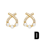 Plated Heart Studs Earrings Small Pearl Zircon Mermaid Tail Love Jewelry