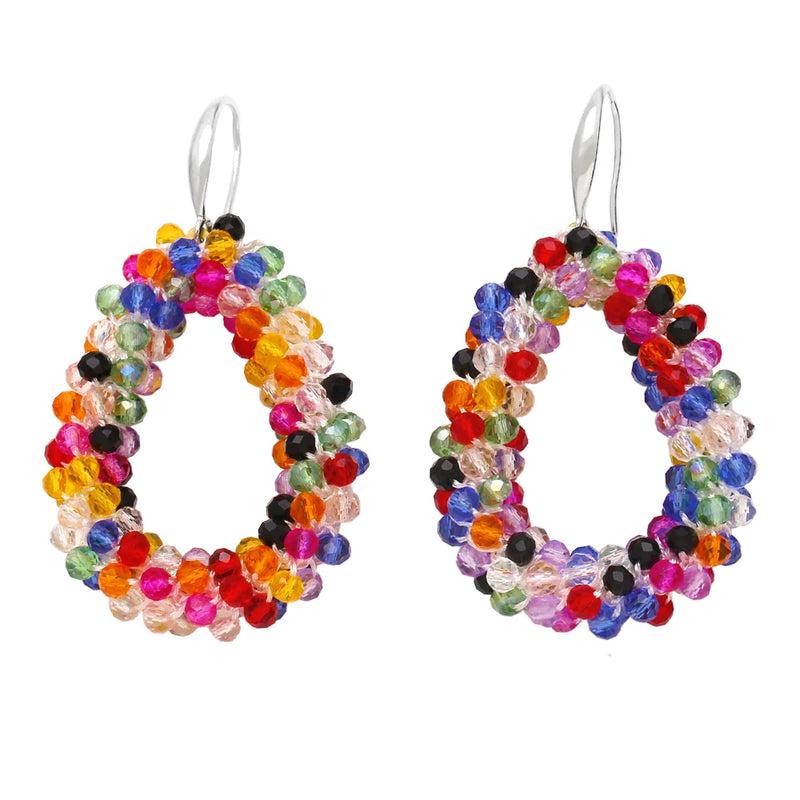 Ivory Crystal Beads Teardrop Earrings for Women