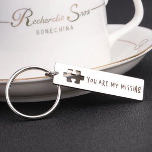 FLYANGEL Puzzle Necklace Keychain Couple Lover My Missing Piece Engraved Keyring