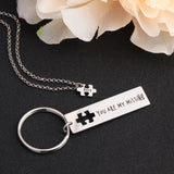 FLYANGEL Puzzle Necklace Keychain Couple Lover My Missing Piece Engraved Keyring