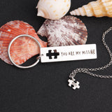 FLYANGEL Puzzle Necklace Keychain Couple Lover My Missing Piece Engraved Keyring