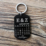 Engraved Calendar Key Chain Car Key Tag Couples Anniversary Keyring